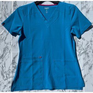 Scrubstar Womens XS V-Neck Scrub Top Bondi Blue With Pockets Recycled Polyester